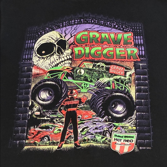 Vintage 90s (1991) Men's Grave Digger Monster Jam T-Shirt Black Size L - Picture 3 of 8